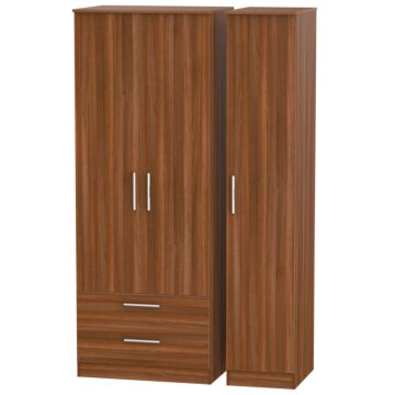 Contrast Tall Triple 2 Drawer Wardrobe In Noche Walnut