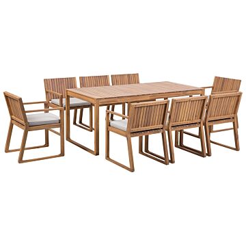 Garden Dining Set Light Acacia Wood Table 8 Chairs With Taupe Cushions