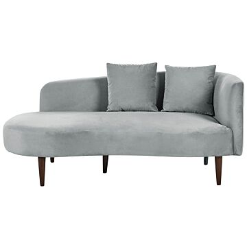 Chaise Lounge Light Grey Velvet Polyester Upholstery Right Hand Dark Wood Legs Extra Throw Pillows Modern Design Living Room Furniture Beliani