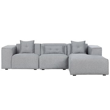 Corner Sofa Grey 3 Seater Polyester Upholstery Extra Scatter Cushions Modern Living Room Beliani