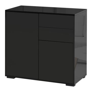 Homcom High Gloss Sideboard, Side Cabinet, Push-open Design With 2 Drawer For Living Room, Bedroom, Black