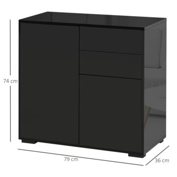 Homcom High Gloss Sideboard, Side Cabinet, Push-open Design With 2 Drawer, Black