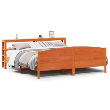 Vidaxl Bed Frame With Headboard Wax Brown 200x200 Cm Solid Wood Pine