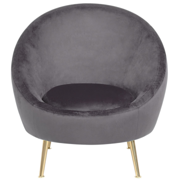 Tub Chair Grey Velvet 76l X 80w X 81h Cm Accent Gold Legs Glam Retro Beliani