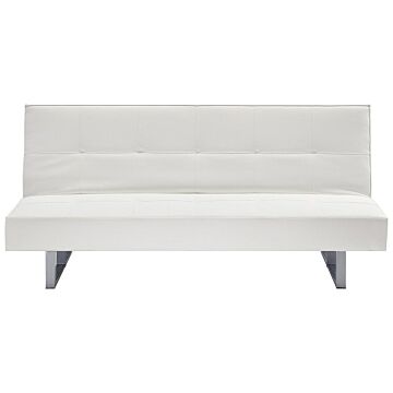 Sofa Bed White Faux Leather Modern Living Room Convertible 3 Seater Armless Minimalistic Design Beliani