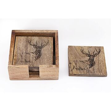 Wooden Set Of 4 Engraved Stag Coasters