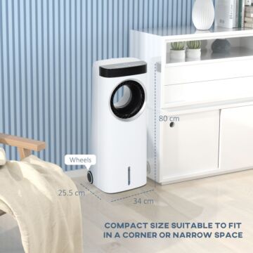 Homcom Evaporative Air Cooler, 6.5l 4-in-1 Bladeless Portable Cooler, Fan, Humidifier, Air Clean With Oscillation, 3 Speeds, 24h Timer, Sleep Mode, 2 Ice Packs, Wheels, Remote, For Home Office