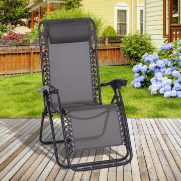 Outsunny Zero Gravity Chair Outdoor Folding & Reclining Sun Lounger With Head Pillow, Grey