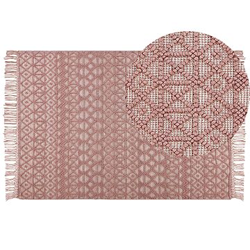 Rug Pink Wool Polyester 160 X 230 Cm Geometric Pattern Tassels Boho Modern Beliani