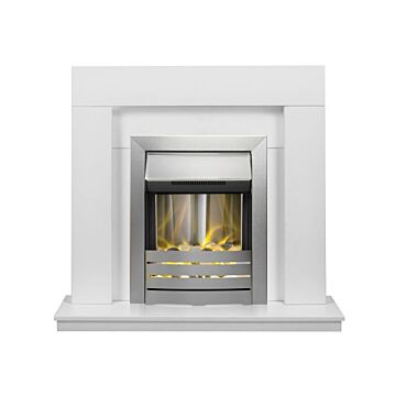 Adam Malmo Fireplace In White With Helios Electric Fire In Brushed Steel, 39 Inch