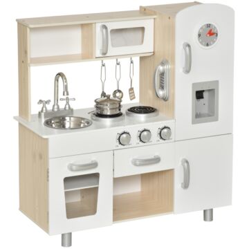 Homcom Kids Kitchen Playset Luxury Kitchen Accessories Set Pretend Cooking Set With Telephone Ice Machine, White