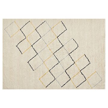 Area Rug Beige Cotton 140 X 200 Cm Minimalistic Hand Tufted Design Geometric Pattern Living Room Bedroom Beliani