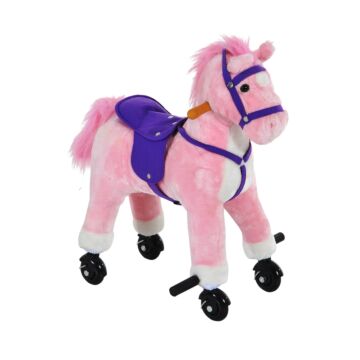 Homcom Rocking Horse W/rolling Wheels And Sound-pink