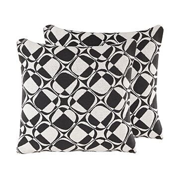 Set Of 2 Scatter Cushions Black And White 45 X 45 Cm Cotton Removable Cases With Polyester Filling Beliani