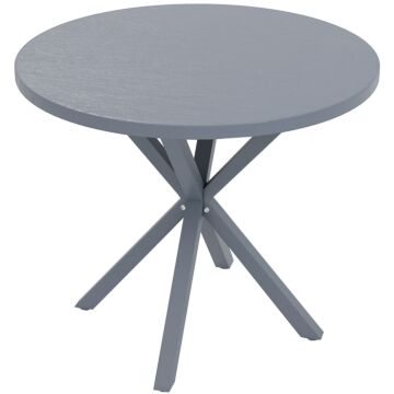 Outsunny Garden Table, 85cm Round Outdoor Dining Table With Steel Frame, Wood Effect Top, For Balcony, Deck, Dark Grey