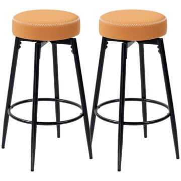 Homcom Set Of Two Faux Leather Bar Stools - Brown/black