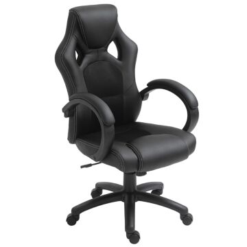 Vinsetto Computer Chair Faux Leather High Back Home Office Chair, Swivel Chair W/ Wheels Armrests, Black
