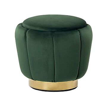 Pouffe Green Velvet Upholstery Golden Base Ø 43 X 37 Cm Footstool Glamorous Beliani