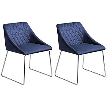 Set Of 2 Dining Chairs Navy Blue Velvet Fabric Chromed Metal Legs Modern Style Beliani