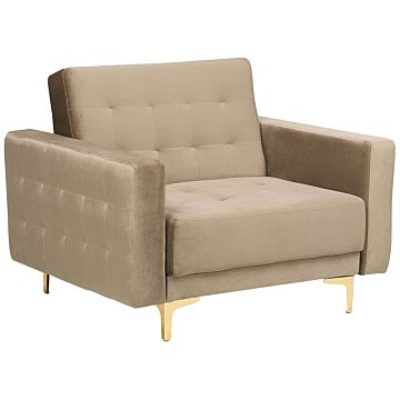 Armchair Navy Beige Velvet Tufted Fabric Modern Living Room Reclining Chair Gold Legs Track Arm Beliani
