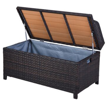 Outsunny Patio Pe Rattan Wicker Storage Basket Box Bench Seat Furniture W/ Cushion Brown