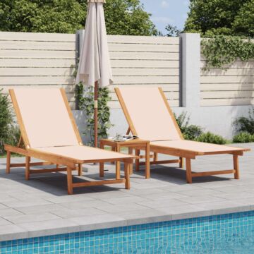 Vidaxl Sun Loungers 2 Pcs With Table Cream Solid Wood Acacia And Textilene