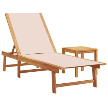 Vidaxl Sun Loungers 2 Pcs With Table Cream Solid Wood Acacia And Textilene