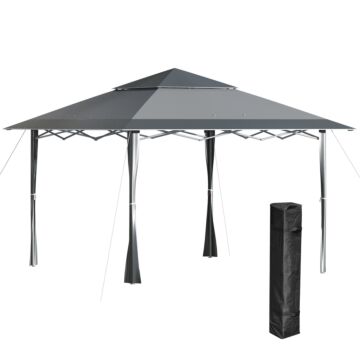 Outsunny 4 X 4m Pop-up Gazebo Double Roof Canopy Tent With Roller Bag & Adjustable Legs Outdoor Party, Steel Frame, Dark Grey