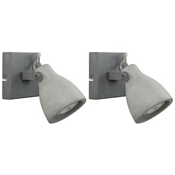 Set Of 2 Wall Lamps Grey Sconce Concrete Natural Cement Adjustable Shade Industrial Beliani
