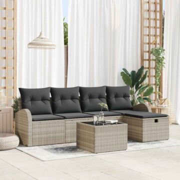 Vidaxl 6 Piece Garden Sofa Set With Cushions Light Grey Poly Rattan