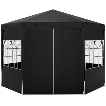 Outsunny 4 M Party Tent Wedding Gazebo Outdoor Waterproof Pe Canopy Shade With 6 Removable Side Walls