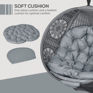 Outsunny Round Egg Basket Chair, With Steel Stand, Charcoal Grey