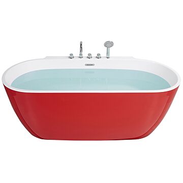 Freestanding Bath Red Sanitary Acrylic Oval Single 170 X 80 Cm Modern Design Beliani