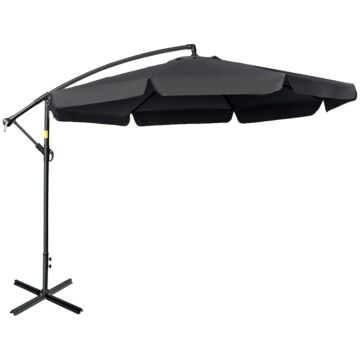Outsunny 2.7m Banana Parasol Cantilever Umbrella With Crank Handle And Cross Base For Outdoor, Hanging Sun Shade, Black