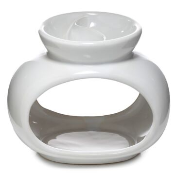 Ceramic Oval Double Dish And Tealight Oil And Wax Burner - White