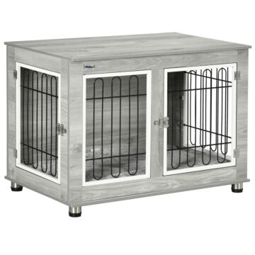 Pawhut Dog Crate Furniture Side End Table With Soft Washable Cushion, Indoor Dog Kennel With Wire Mesh, Large Top, For Medium And Large Dogs
