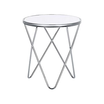 Side Table White Tempered Glass Top Silver Metal Hairpin Legs Round Shape Beliani