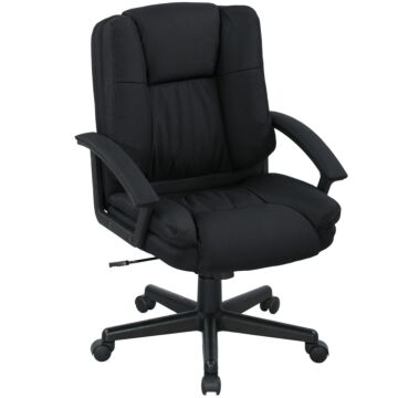 Homcom Linen-look Padded Office Chair - Black