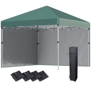 Outsunny 3 X 3 (m) Pop Up Gazebo With 2 Sidewalls, Leg Weight Bags And Carry Bag, Height Adjustable Party Tent Event Shelter For Garden, Patio, Green