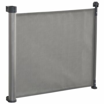 Pawhut Retractable Safety Gate For Dog, Detachable Pet Barrier, Extend To 140 cm For Doorways, Hallways, Stairs, Grey