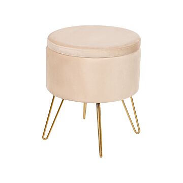 Storage Pouffe Cream Beige Velvet 42 X 42 X 44 Cm Gold Metal Legs Upholstery Ottoman Footstool Glamour Modern Design Living Room Accessories Beliani