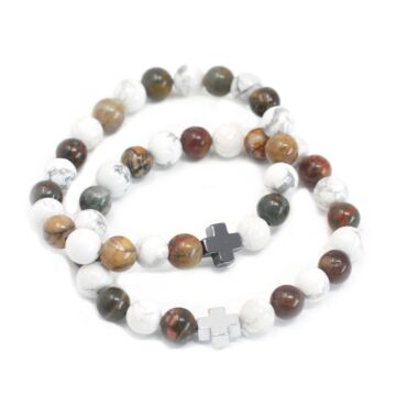 Set Of 2 Gemstones Friendship Bracelets - Peace - Picasso Jasper & White Howlite