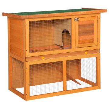 Pawhut 2-tier Rabbit Hutch Wooden Guinea Pig Hutch Double Decker Pet Cage Run With Sliding Tray Opening Top