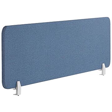 Desk Screen Blue Pet Board Fabric Cover 130 X 40 Cm Acoustic Screen Modular Mounting Clamps Home Office Beliani