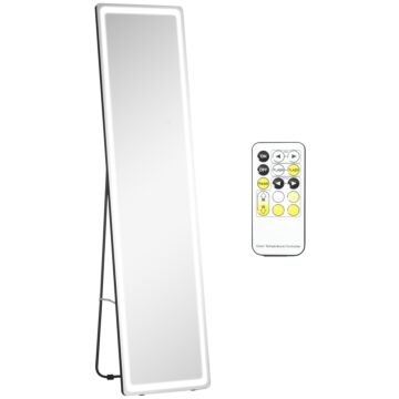 Homcom Full-length Mirror With Led Lights And Remote Control, Freestanding Floor Mirror, Wall Mounted Full Body Mirror For Bedroom