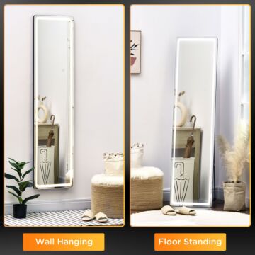 Homcom Full-length Mirror With Led Lights And Remote Control, Freestanding Floor Mirror, Wall Mounted Full Body Mirror