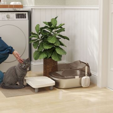 Pawhut Stainless Steel Litter Box With Lid, High Wall Sided Enclosure, Pedal, Scoop, Non-sticky, Anti-leakage, Easy Cleaning