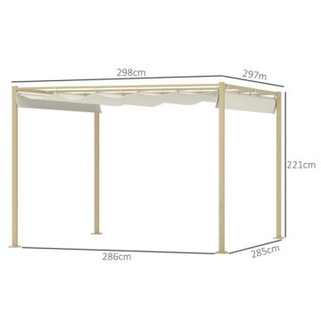 Outsunny 3 X 3(m) Garden Pergola With Retractable Roof And Magnetic Fixture, Outdoor Gazebo Pergola Kit Sun Shade Canopy, Upf30+, Khaki