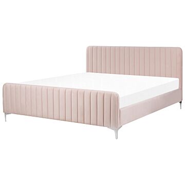 Bed Frame Pastel Pink Velvet Eu Super King Size 6ft Tufted Headboard Metal Legs Modern Design Beliani