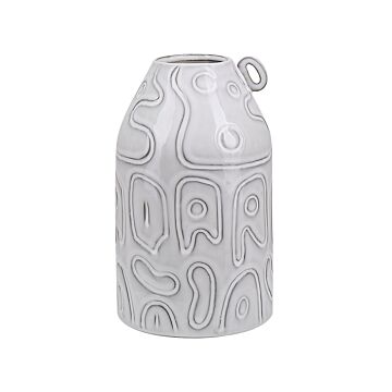 Vintage Grey Flower Vase Stoneware With Ornamental Decorative Pot Beliani